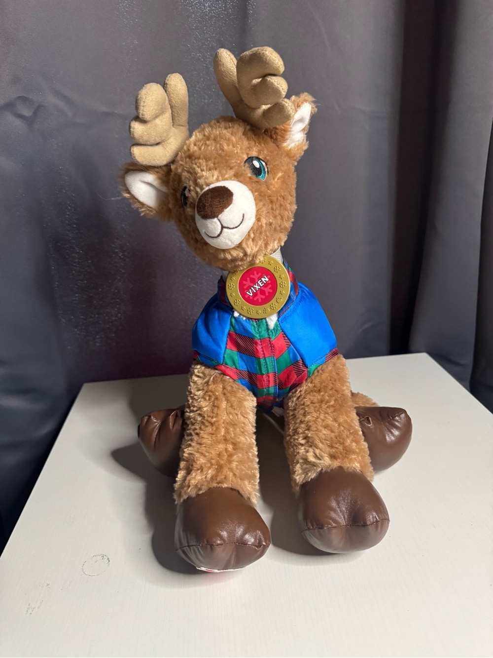 Build-A-Bear Brown Reindeer in Blue and Red Plaid Outfit